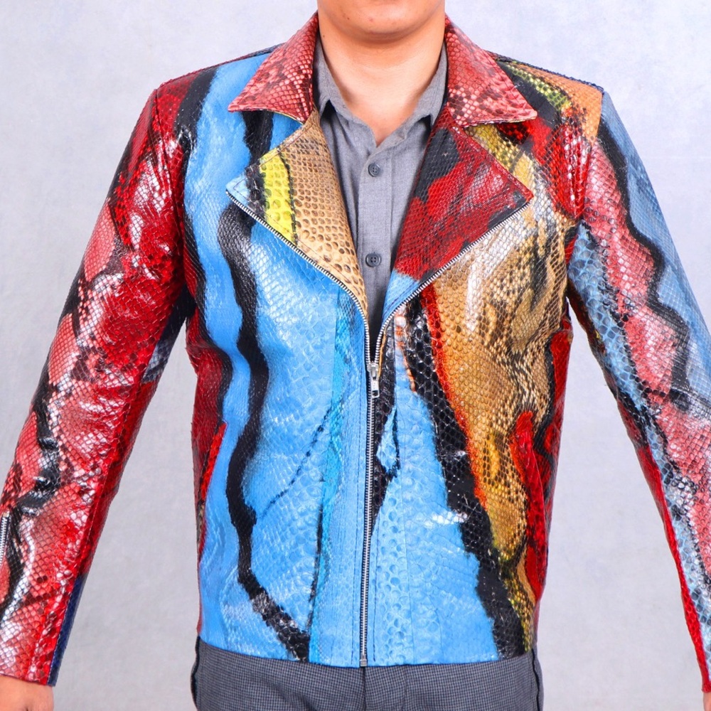 Custom Handmade Genuine Muti Color Snakeskin Jacket 0NE OF A KIND. XX Small